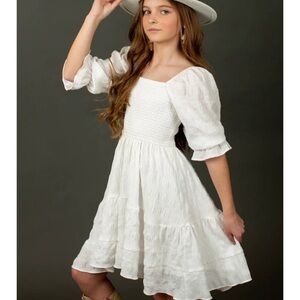 Joyfolie White Smocked Midi Dress